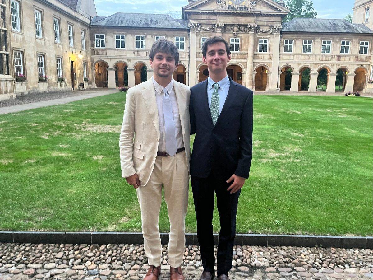 Will Keiser ’27 and Sawyer Brown ’25 attended the International Security and Intelligence (ISI) program through the Cambridge Security Initiative.