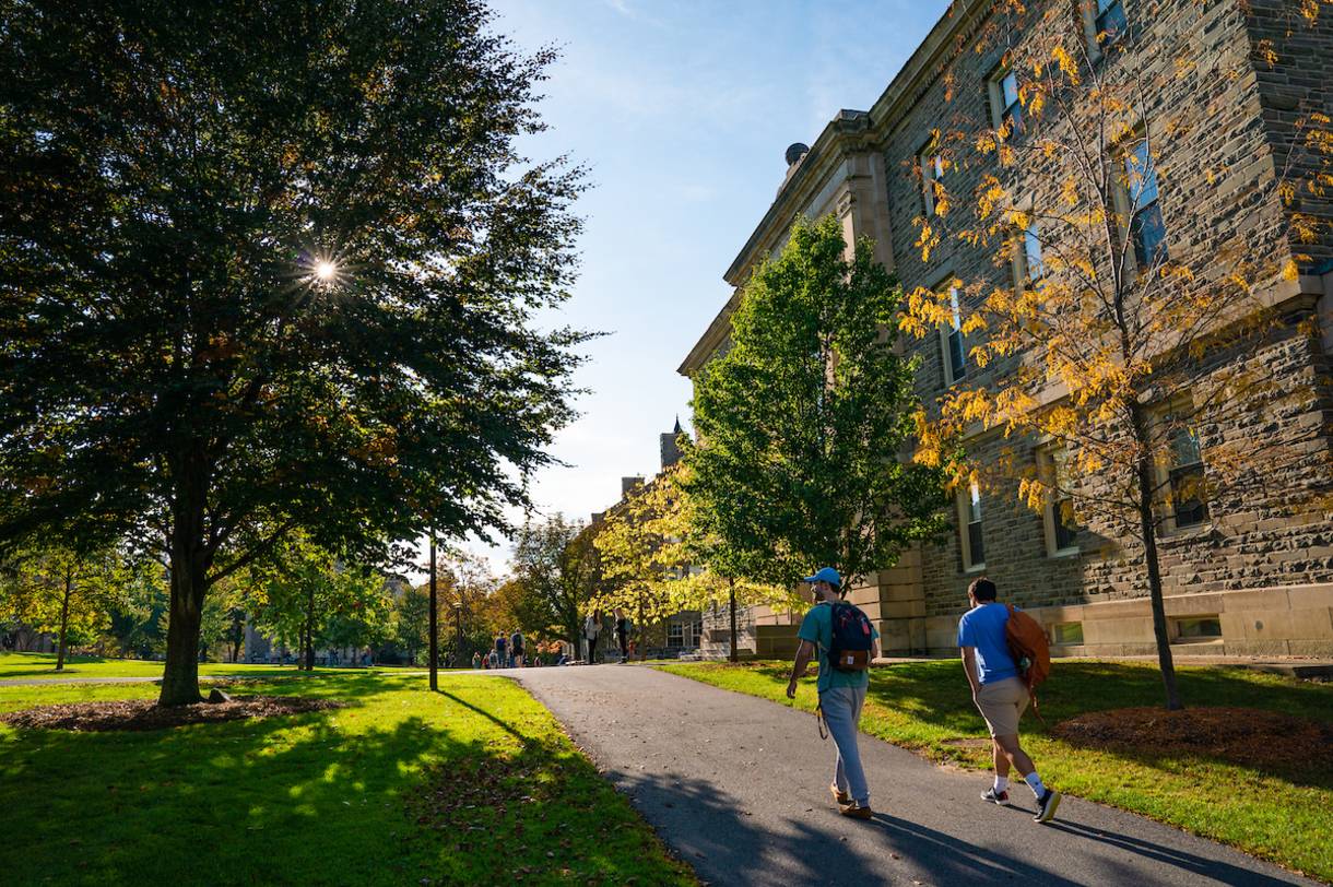 Students walking on a path