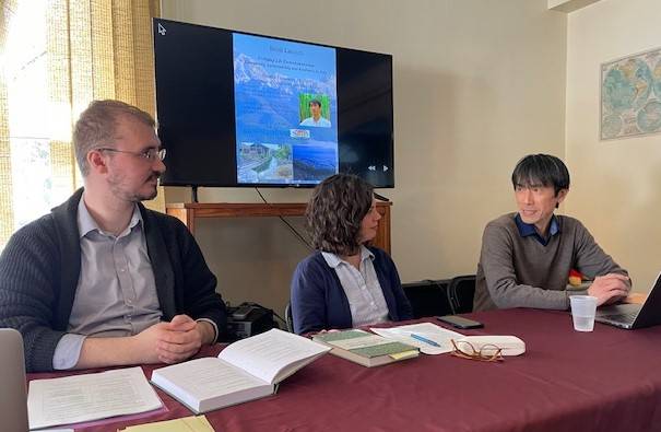 Panel for book launch. l-r: Professors Aleksandr Sklyar, Emily Mitchell-Eaton, Daisaku Yamamoto