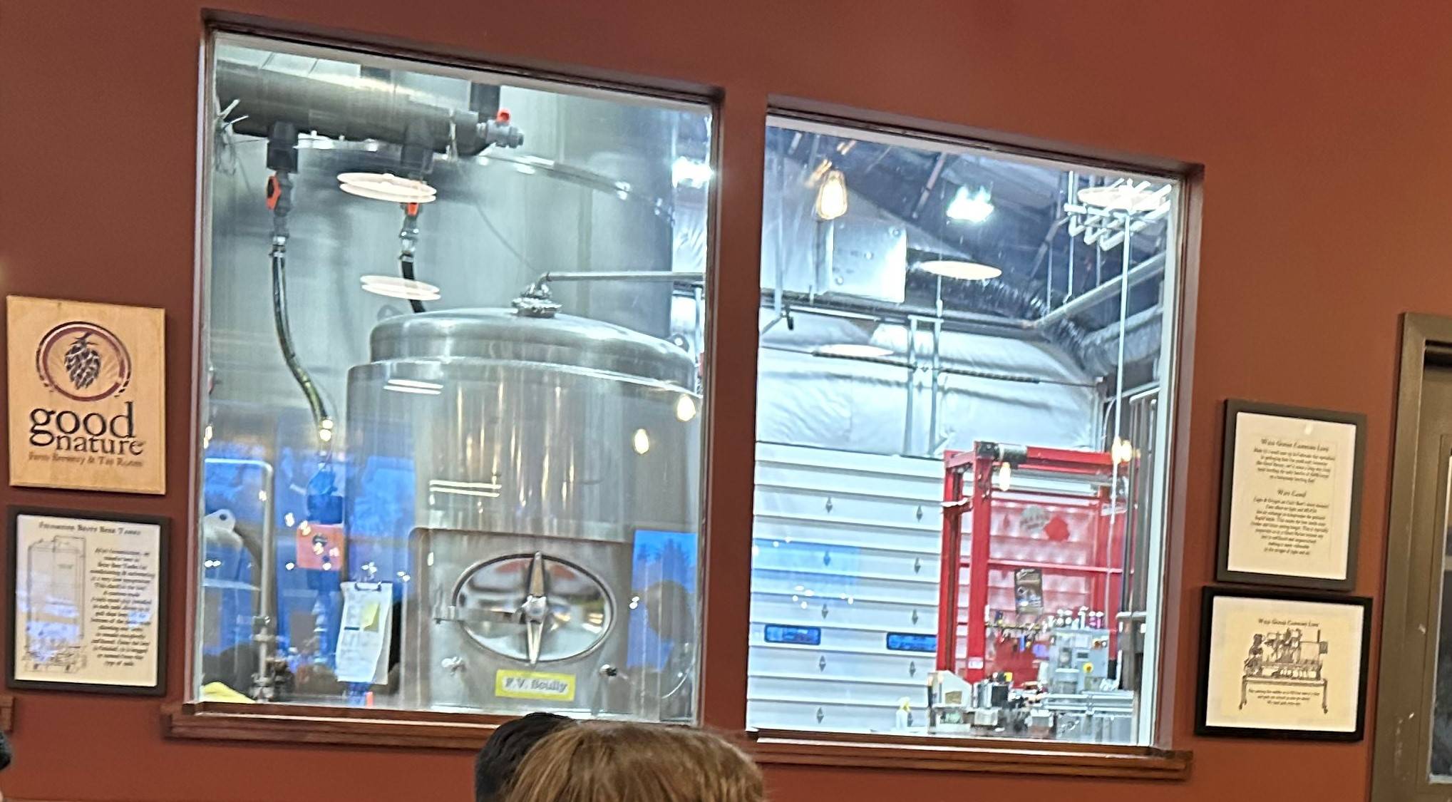 Closeup of Good Nature Brewery brewing tanks.