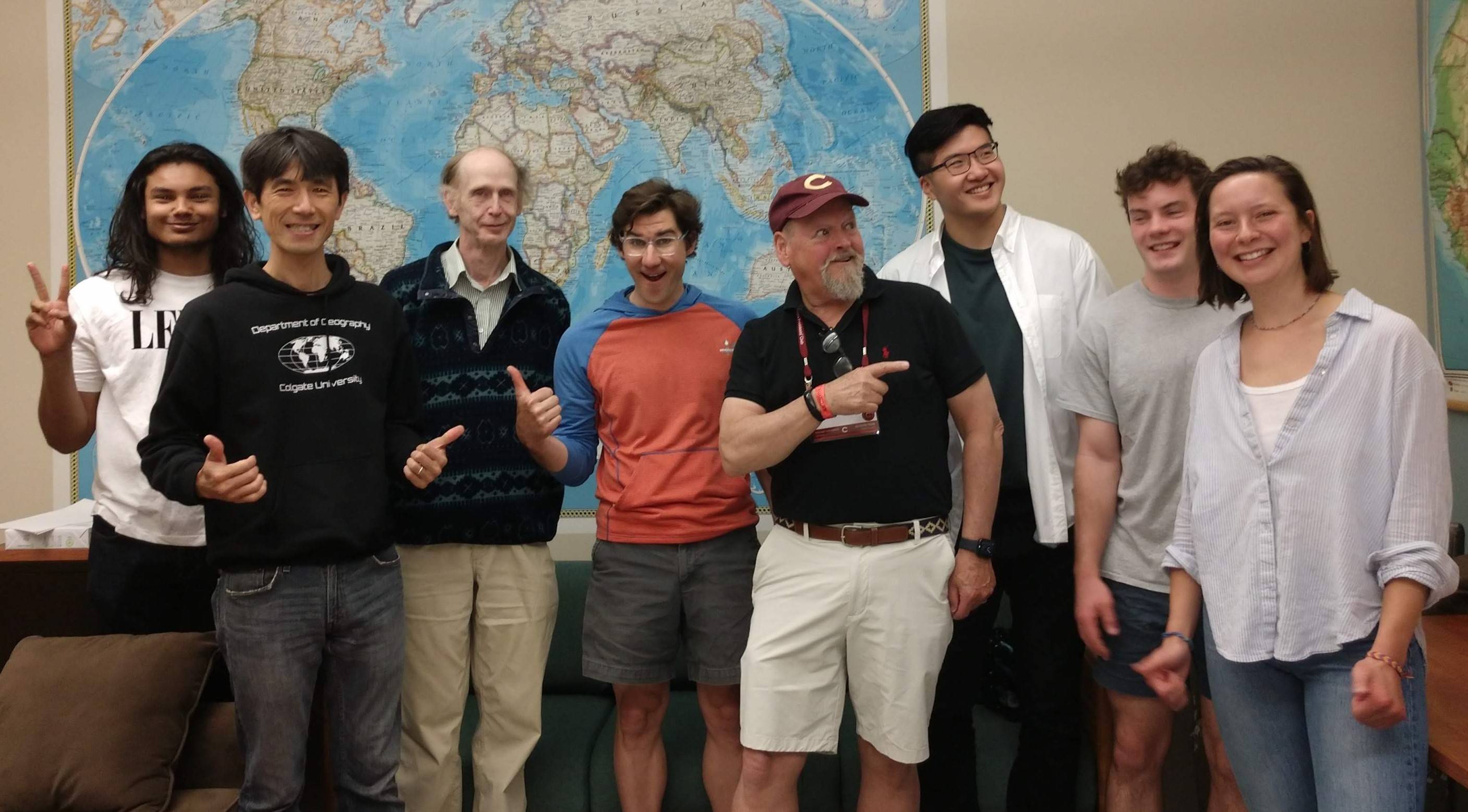 Dean Wuse '76 has fun with Department of Geography summer research students.