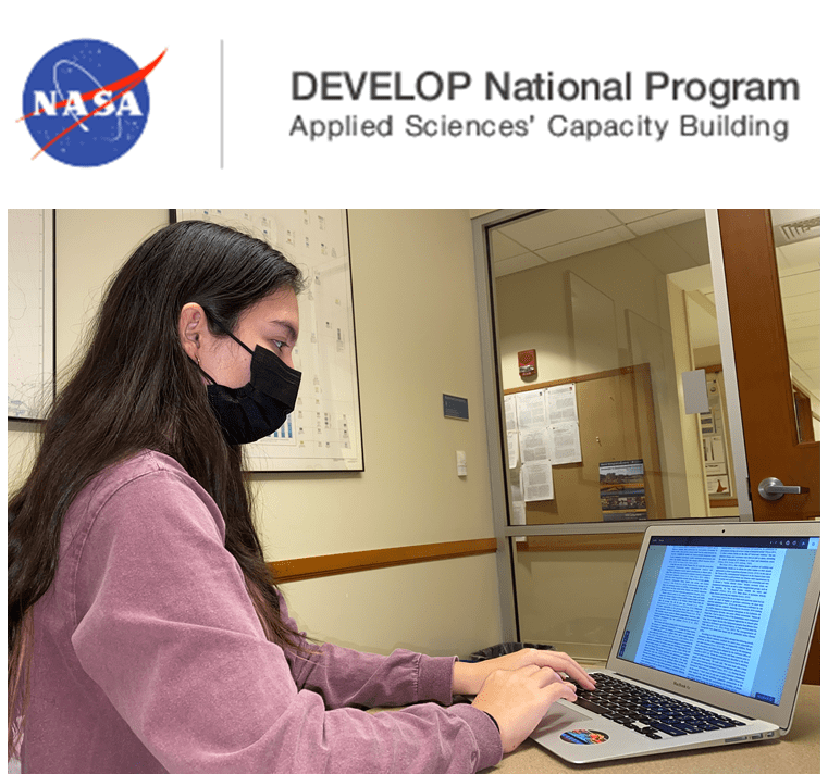 Keegan Kessler ’23 working at a laptop for NASA DEVELOP program.