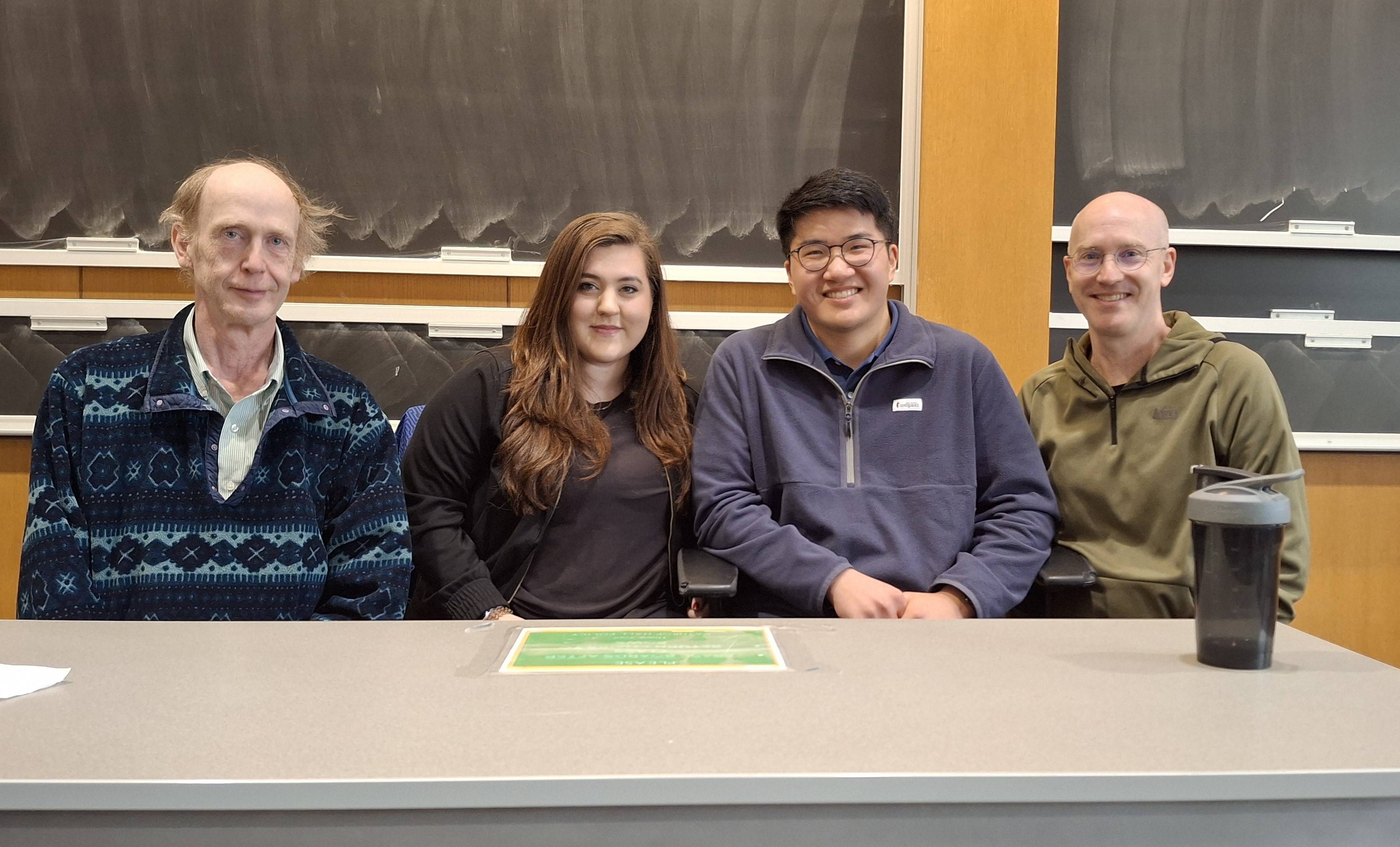 Faculty with Rachel and Tingkuan: Professor William Meyer, Rachel Ulm '21, Tingkuan Hsieh '24, Professor Peter Klepeis