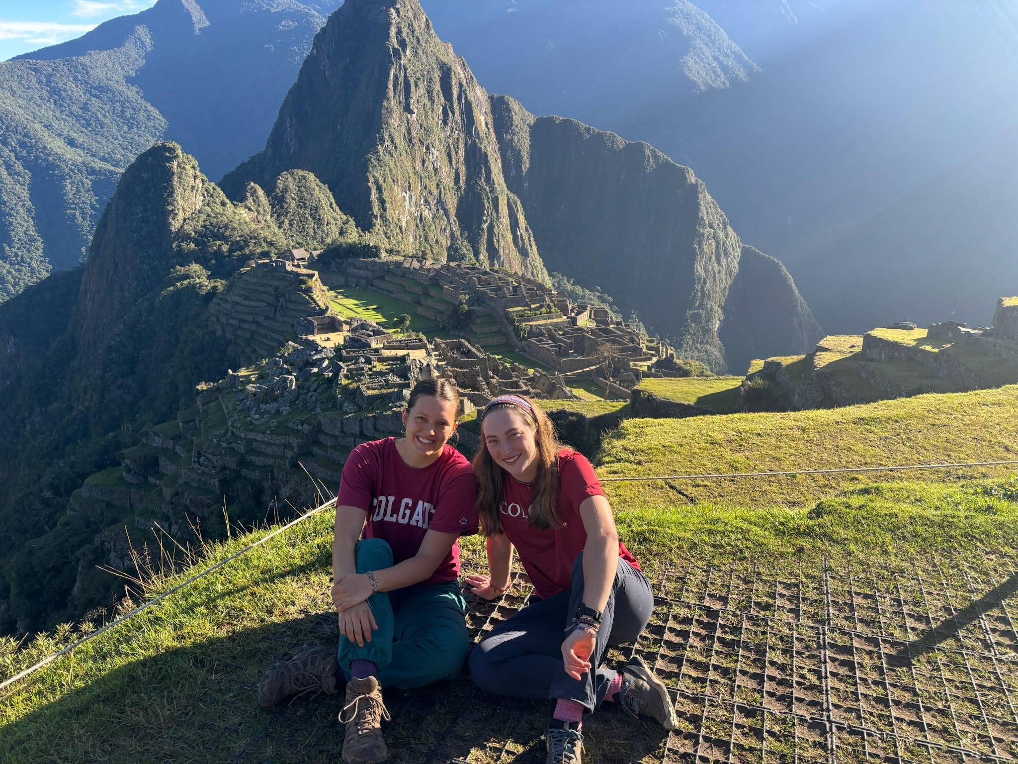 Two research students posing in front of Machu Picchu, Peru.