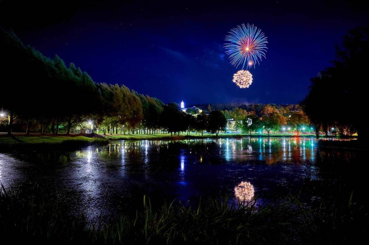 Taylor lake with fireworks