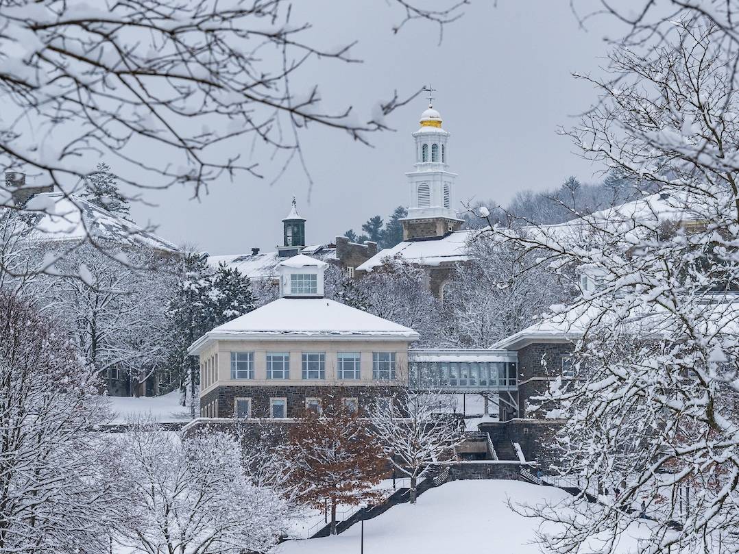 The Colgate University campus is pictured after a snowfall