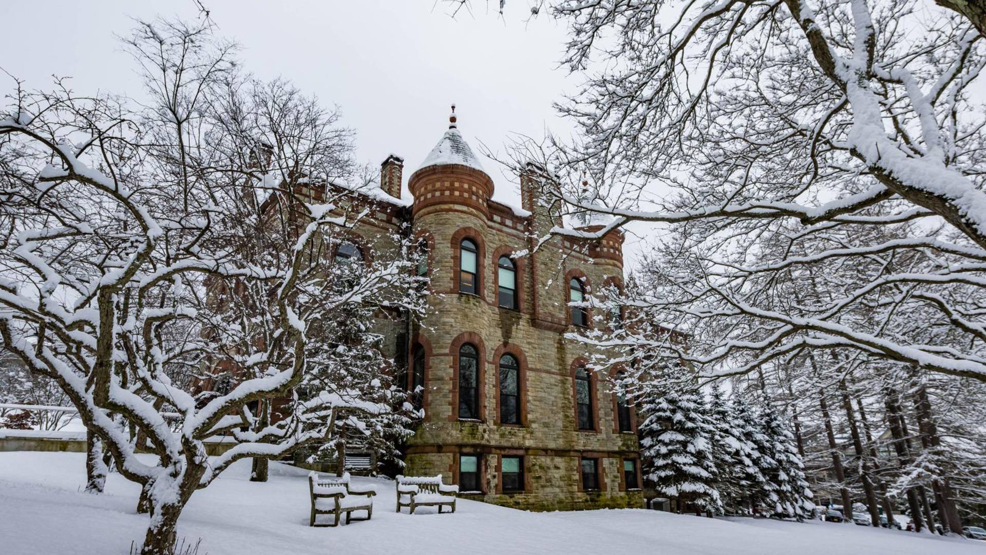 Snowy winter campus photo