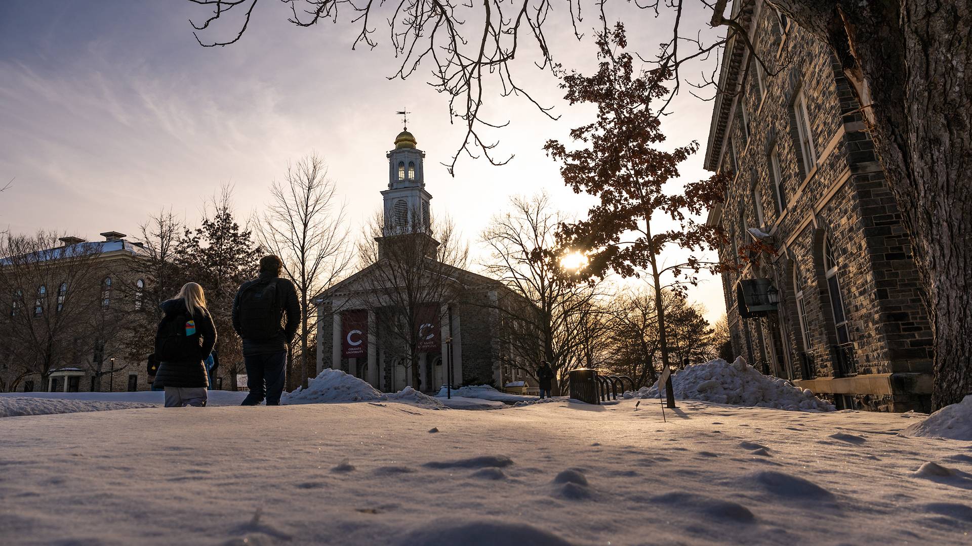 Students in quad during winter