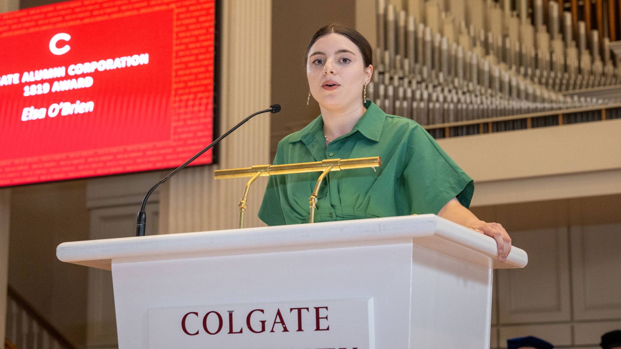 Elsa O’Brien ’25 at podium