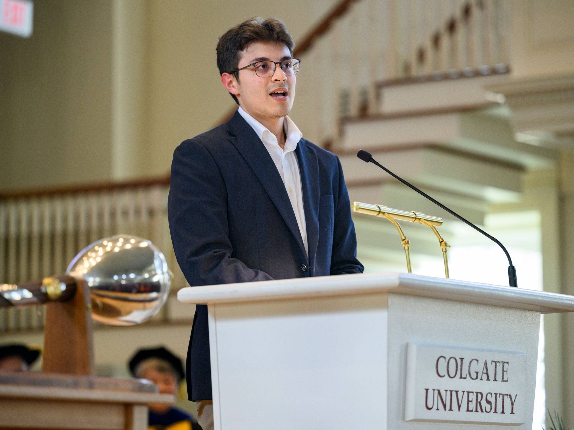 Jonathan Eaton ’24 at podium