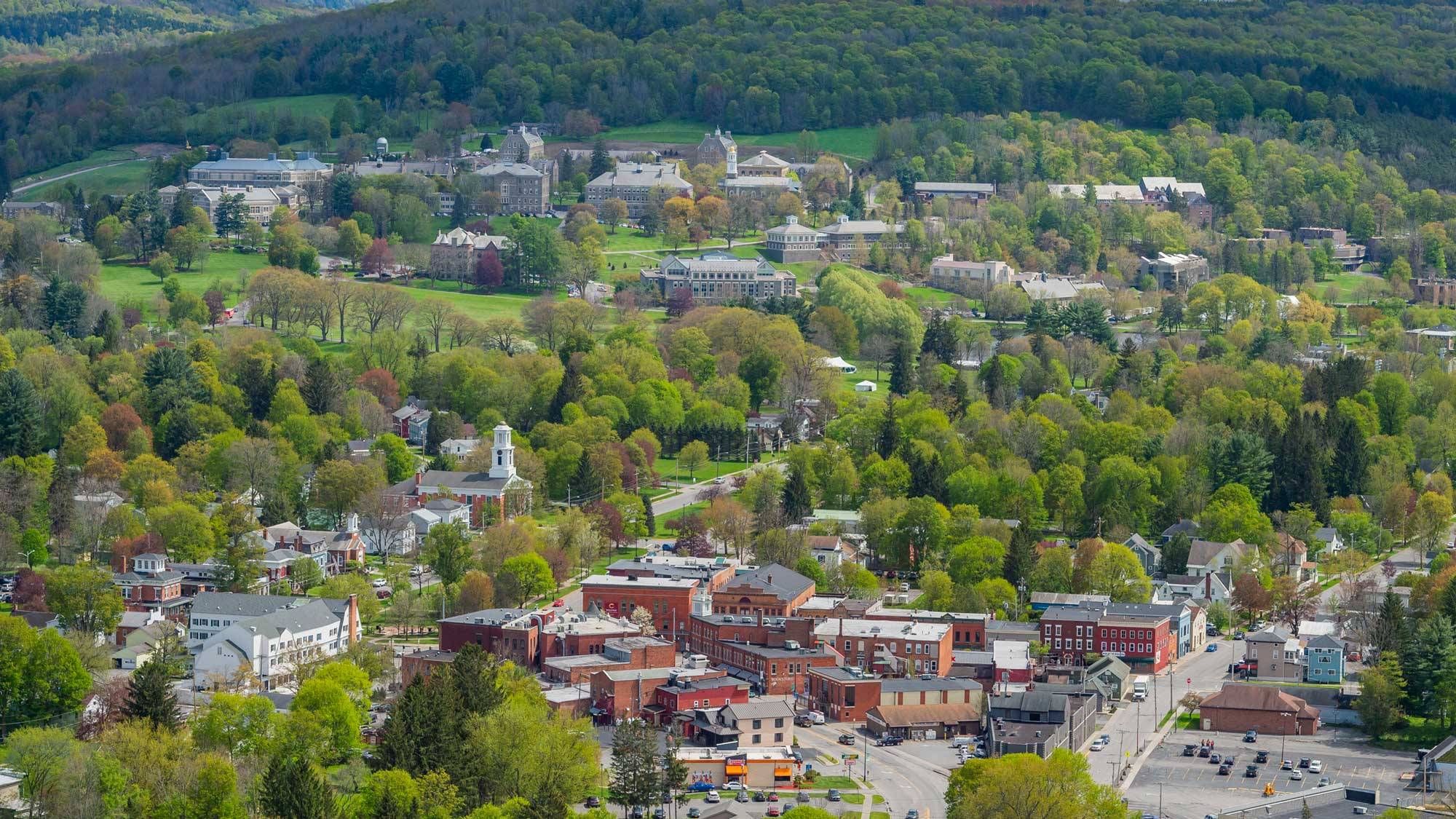 aerial photograph of the Village of Hamilton and Colgate University