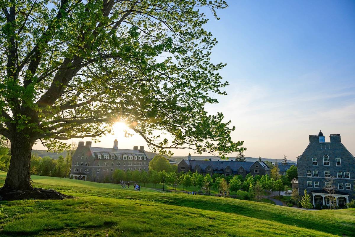 View of Pinchin and Burke halls in spring