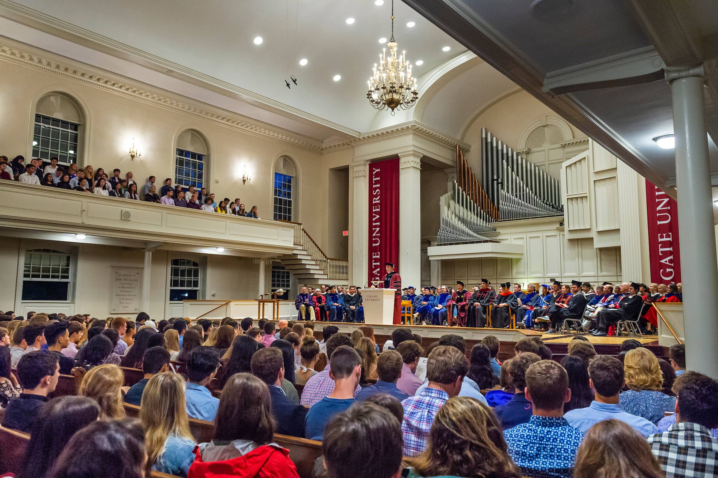 Students in the Class of 2023 gathered in the Colgate Memorial Chapel for Convocation Wednesday, August 28, 2019.