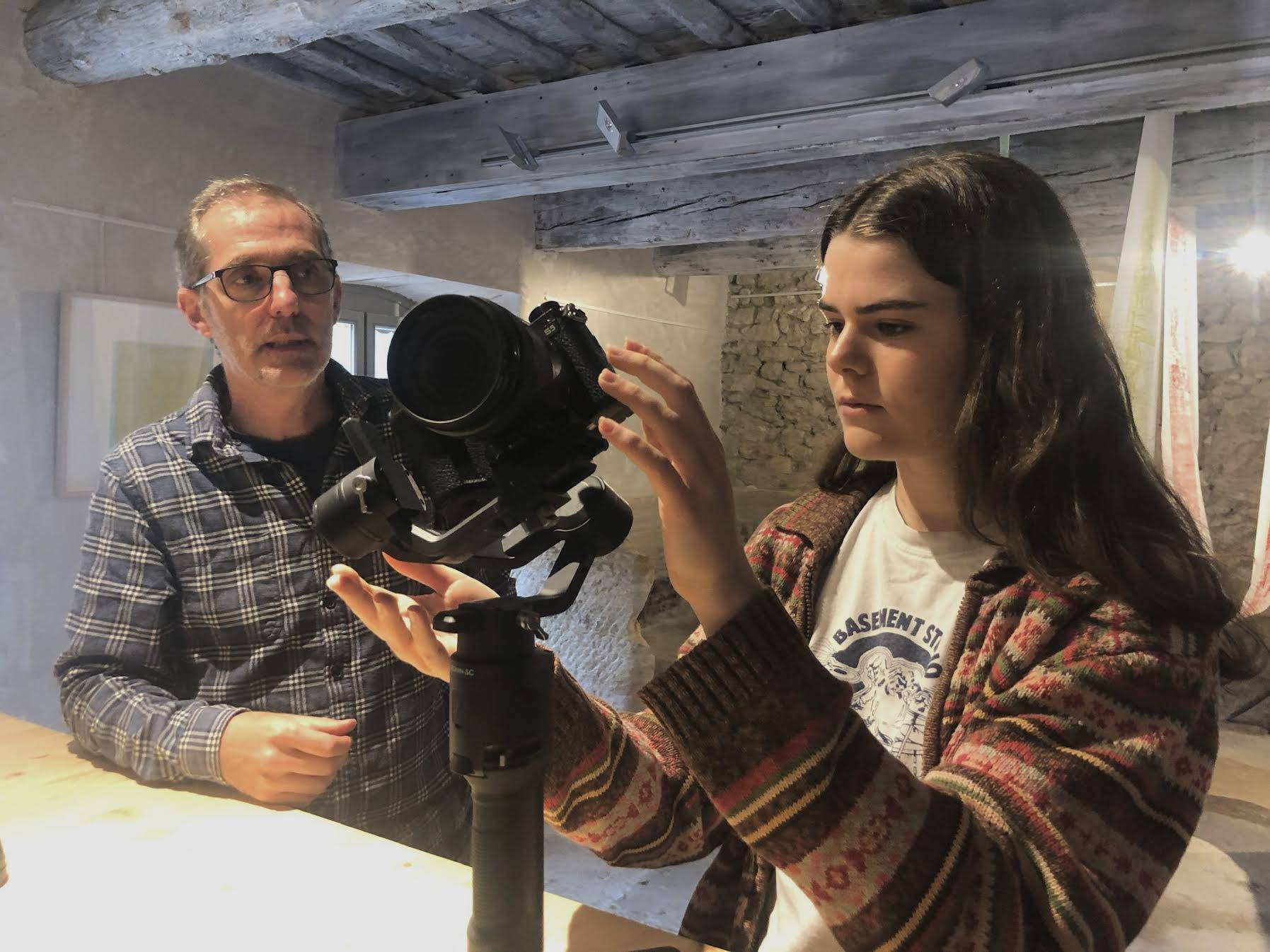 Bekaert working with the filmmaker Christophe Fauchère to film a local artist’s exhibition