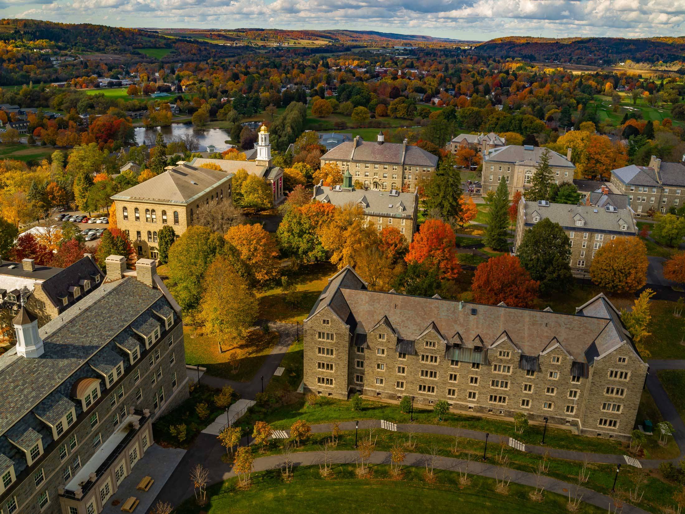 Aerial view of campus and beyond