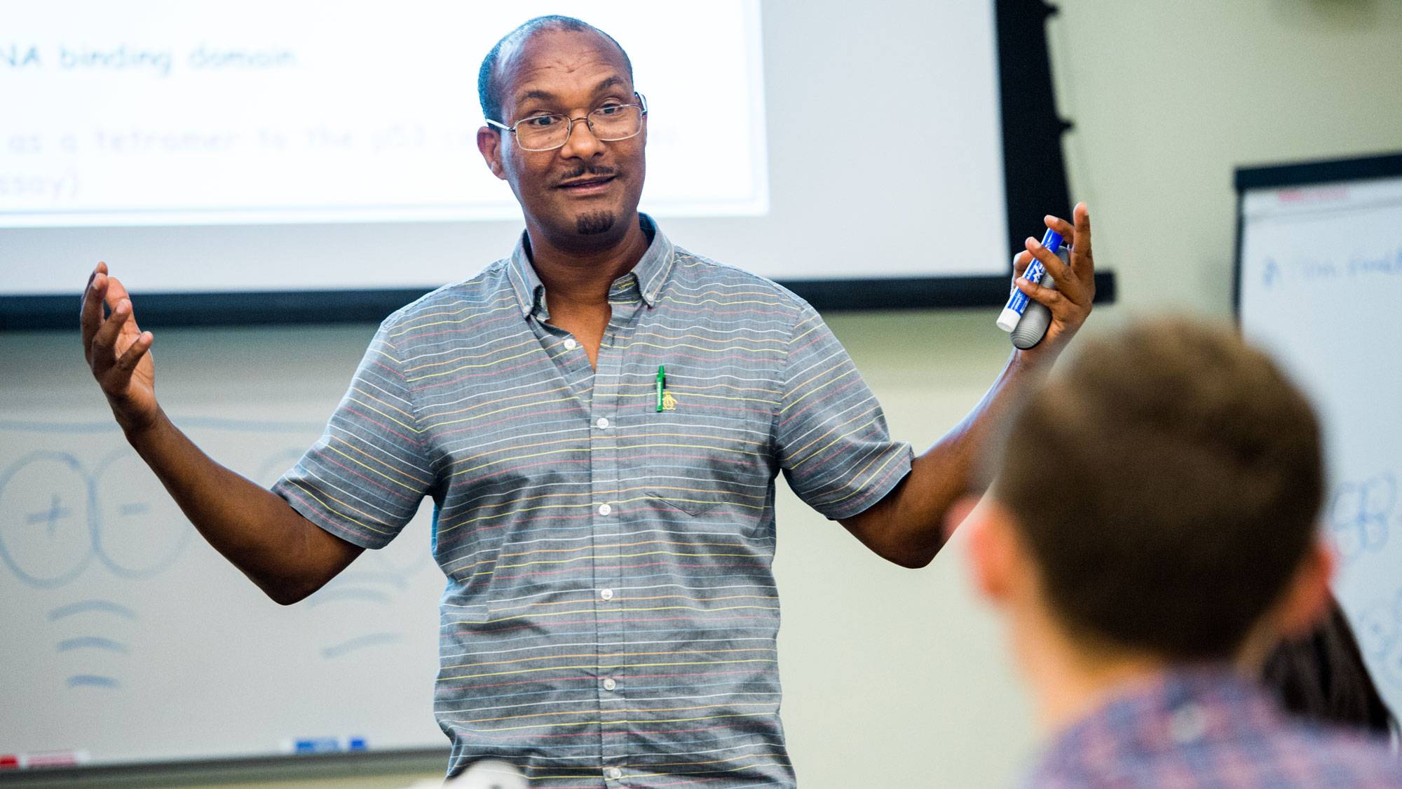 Professor Engda Hagos teaches class