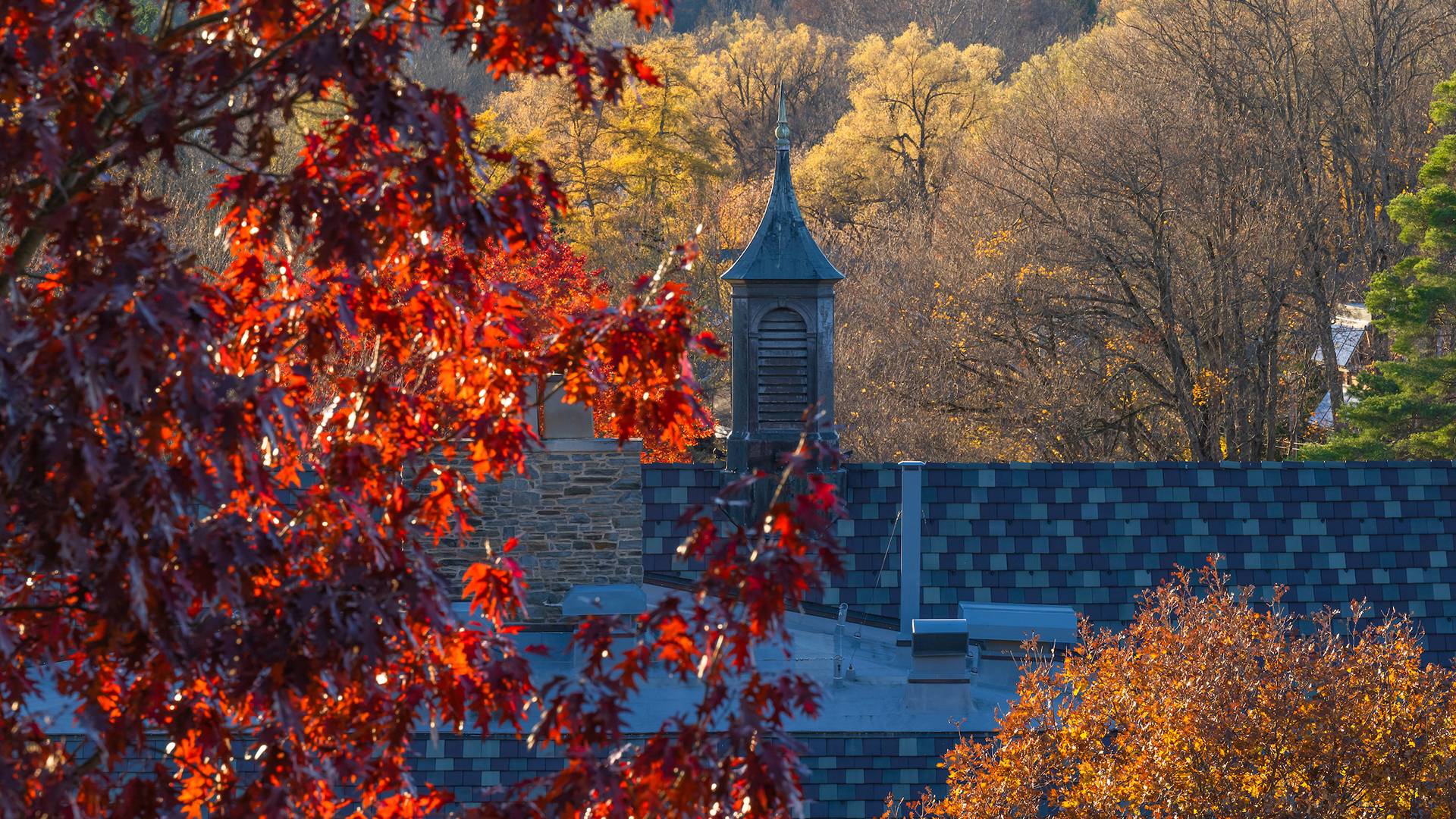 Colgate building with fall foliage