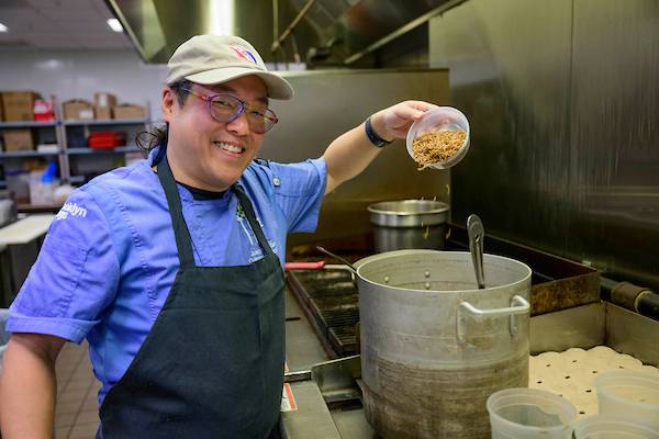 Chef Yoon cooking mealworms at Colgate