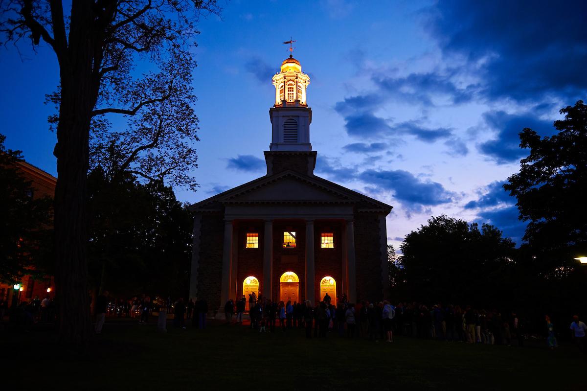 Chapel lights at nighttime