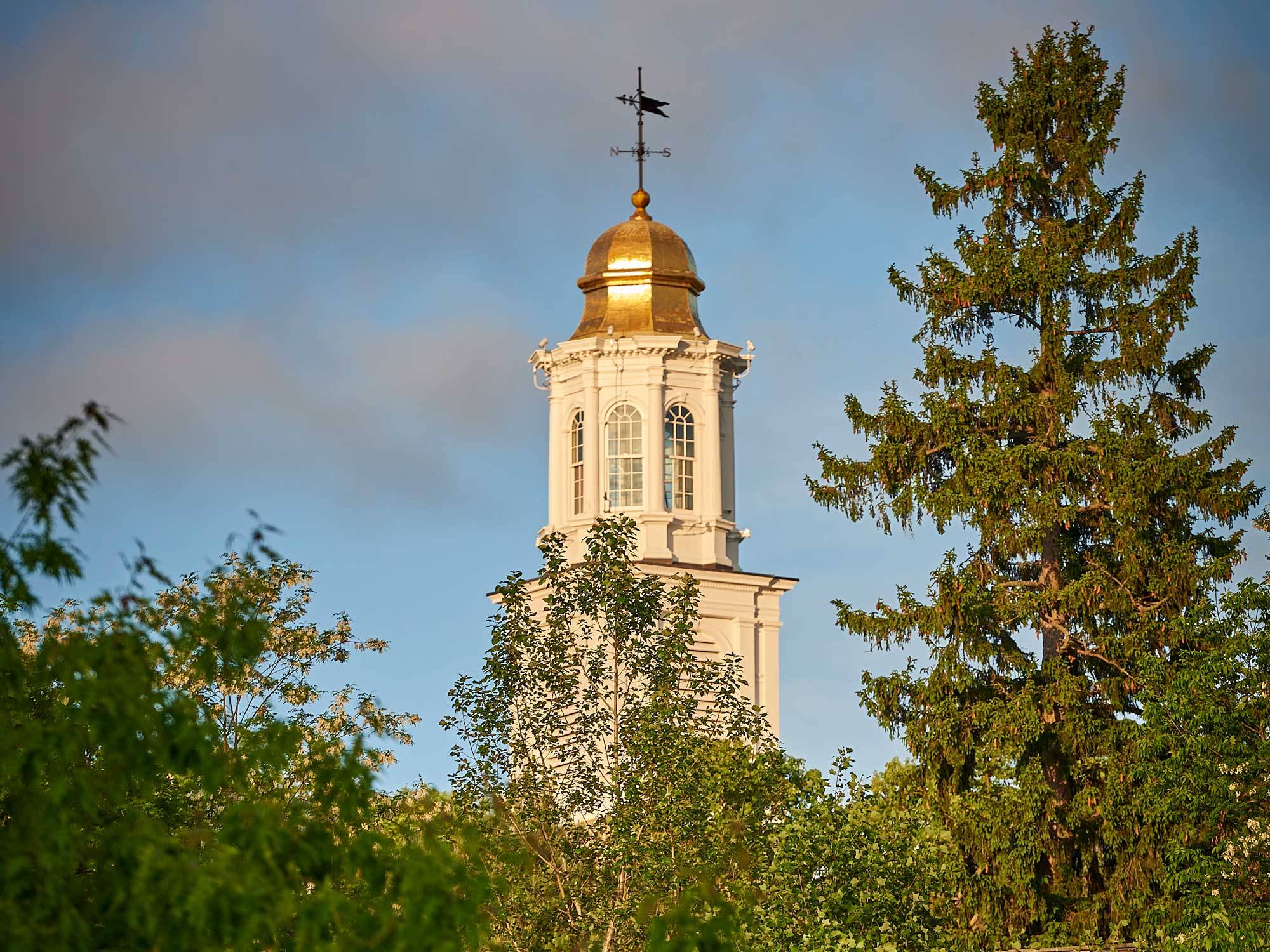 chapel spire surrounded by trees