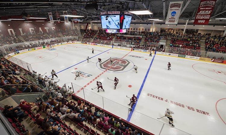 The Colgate Men's Hockey Team plays a game in the new Class of '65 Arena.