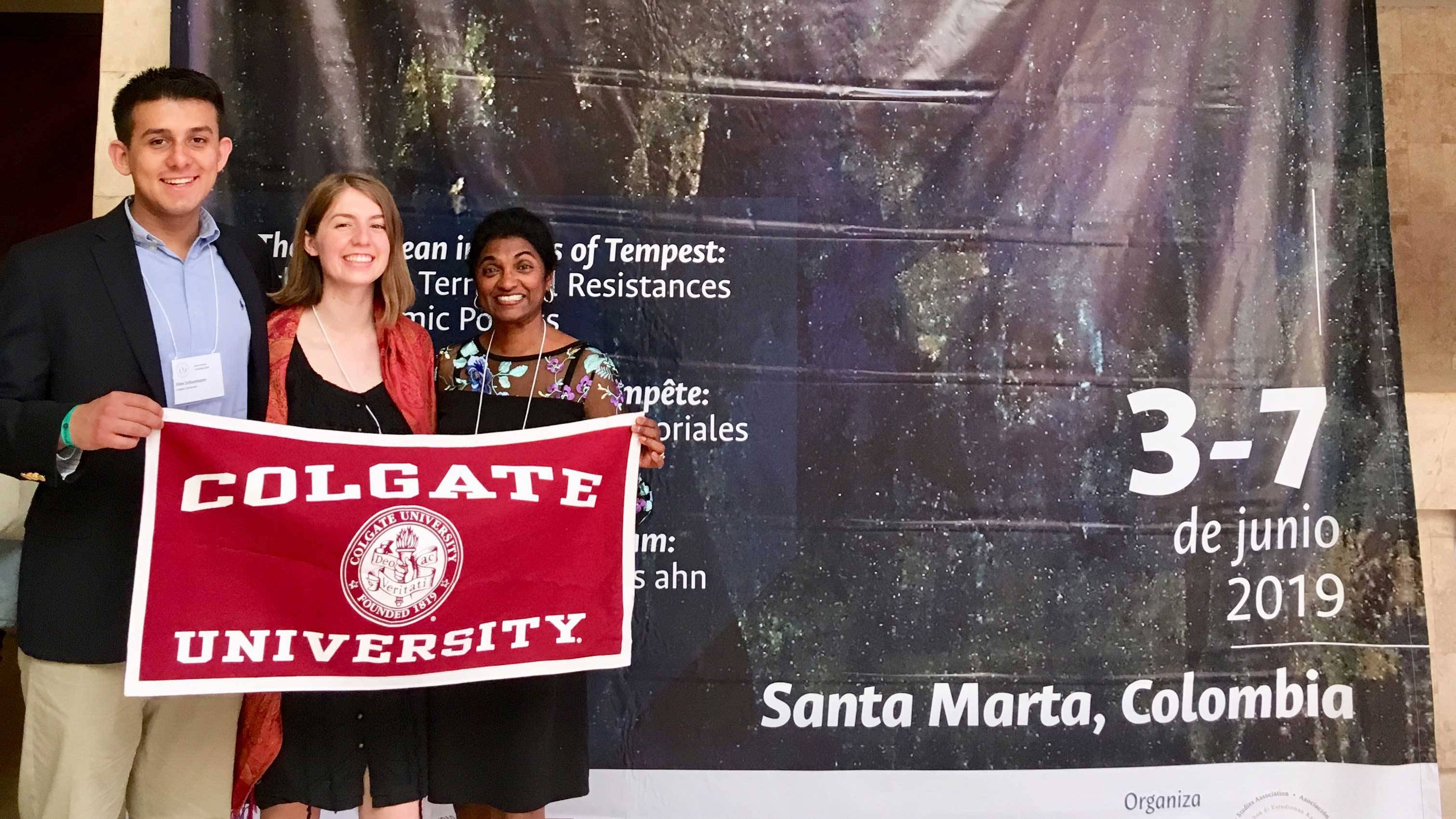 Finn Schuemann '21, Devin Ferri '21, and Professor Mahadevi Ramakrishnan at the Caribbean Studies Conference 