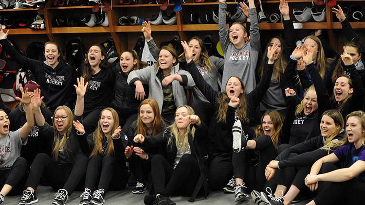 Women's hockey team celebrates their first trip to the NCAA Tournament