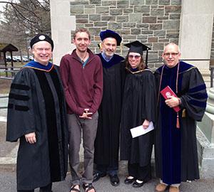 (Left to right) Jeff Spires, Phi Eta Sigma Teaching Award recipient, Evan Chartier '14, 1819 Award winner, Meika Loe, WMST department chair, Chris Senke, SOAN chair, and Ken Valente, division director for university studies.