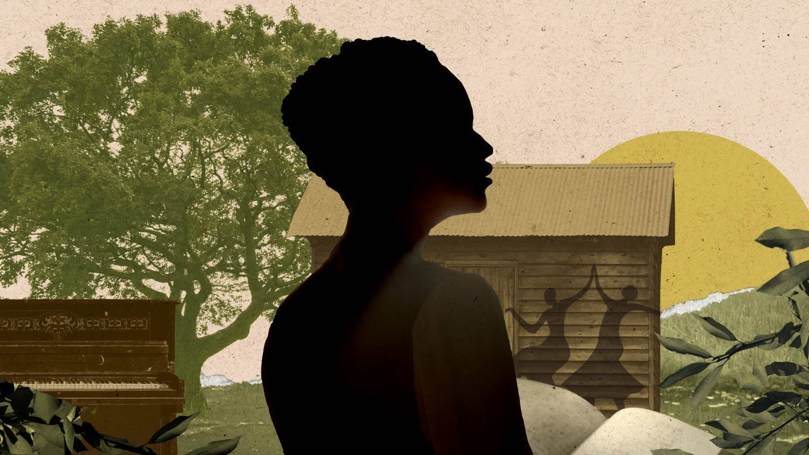 An artist rendering depicting themes from the opera, Treemonisha