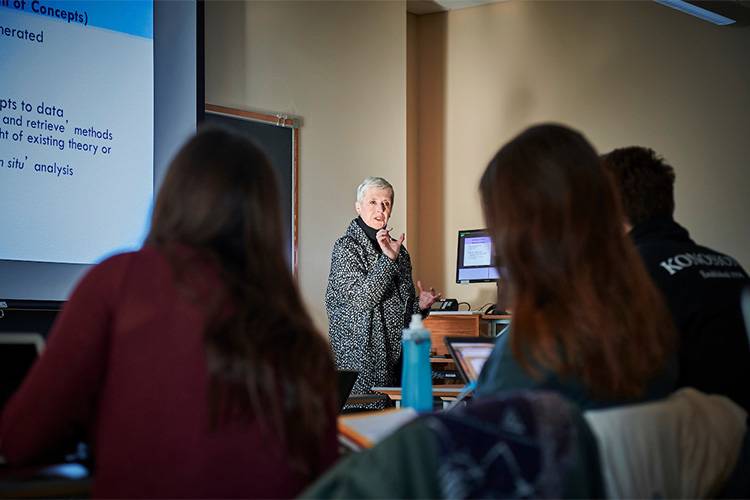 Professor Ellen Percy Kraly teaches a class