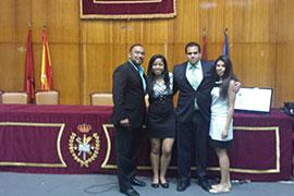 Thomas Cruz-Soto, Arlene Robles ’15, Benjamin Rangel ’15, and Gisselle Perez-Leon ’15 (from left) pose for a photo in Madrid, Spain, at the World University Debate Championship in Spanish.