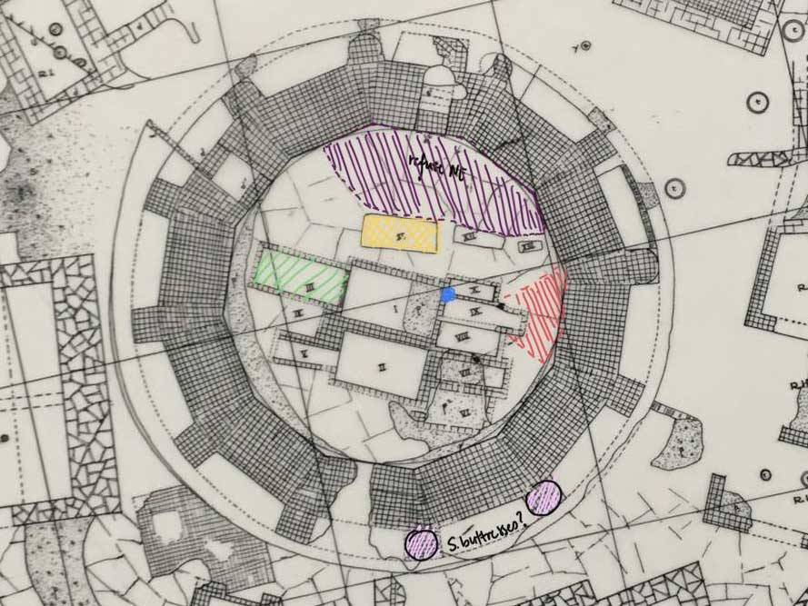 Map of Naqqara Khana Tower with annotations by Taci showing where textile fragments were found