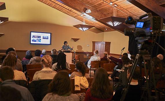 Professor Nina Moore speaks about race and the criminal justice system at a recent presentaiton.