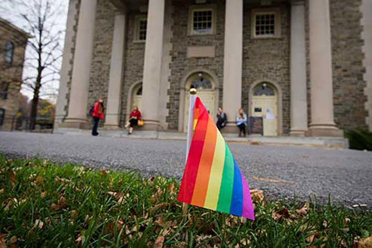 Pride Flag in front of Memorial Chapel