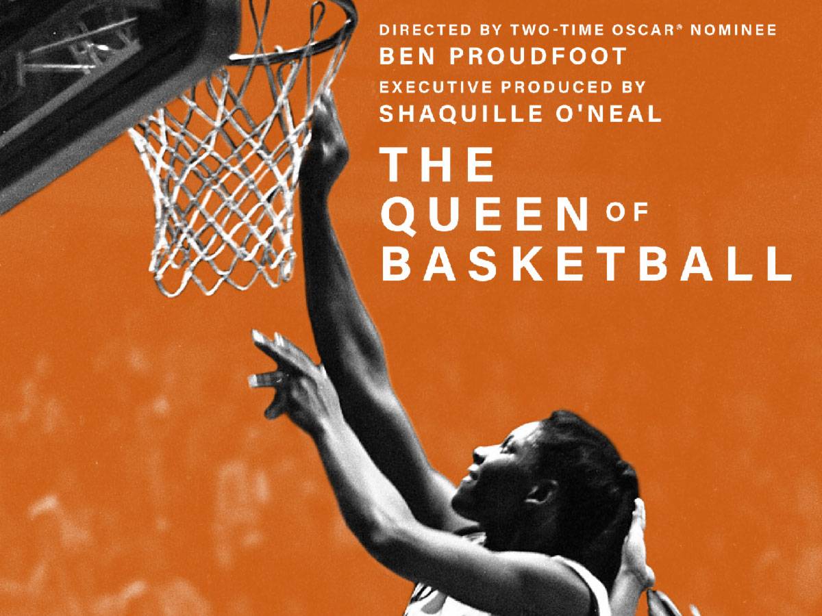 Queen of basketball poster with Lusia “Lucy” Harris making layup