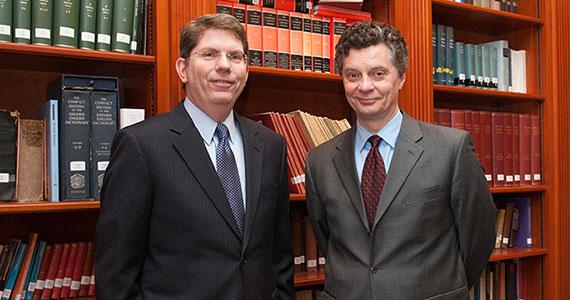 Douglas Hicks (left), Colgate provost and dean of faculty, and Pat Reynolds, Hamilton vice president for academic affairs and dean of faculty, are helping spearhead the schools' edX partnership.