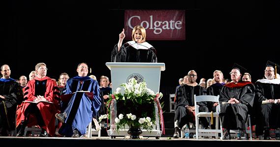 Gloria Borger ’74, P’10, chief political analyst for CNN and a member of the first coeducational class to graduate from Colgate, delivers the keynote address. (Photo by Andy Daddio)