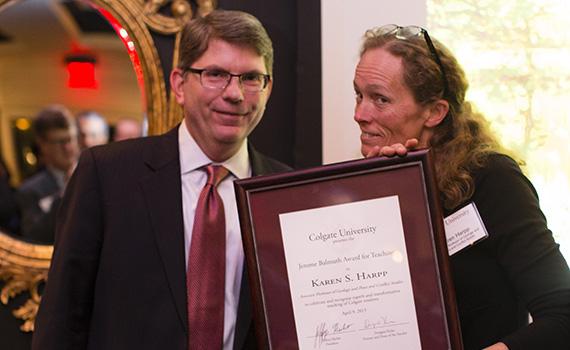 Geology professor Karen Harpp stands next to Provost Douglas Hicks