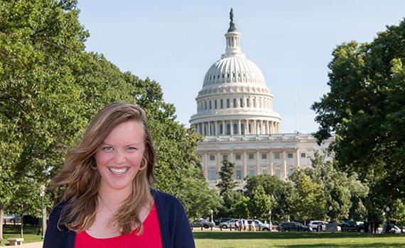 Annie Hoefler '15 in front of her workplace, the U.S. Senate.