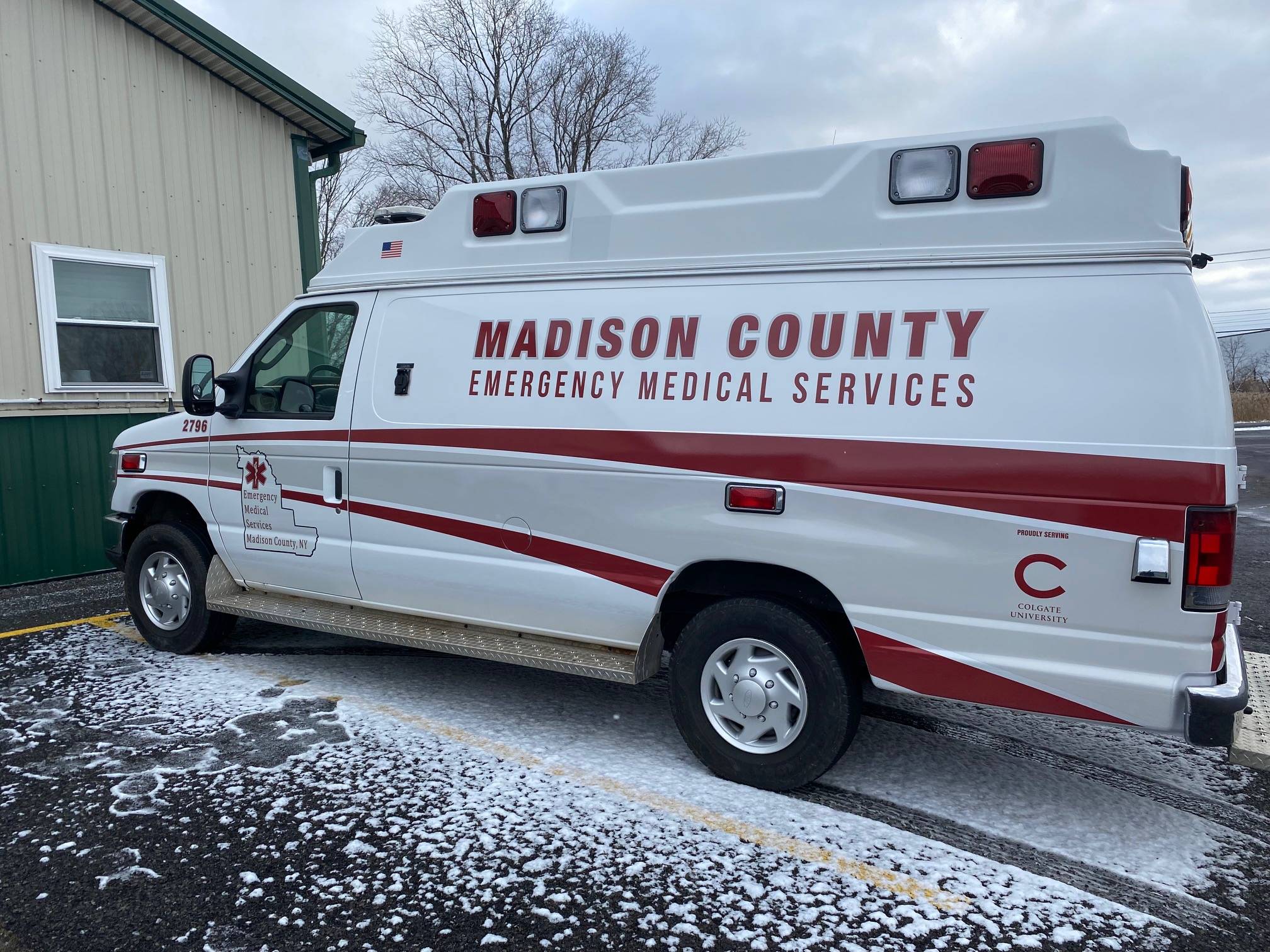 A Madison County EMS ambulance with a Colgate C