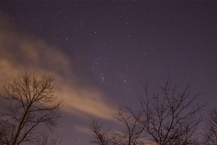 Constellation Orion over the trees at Colgate