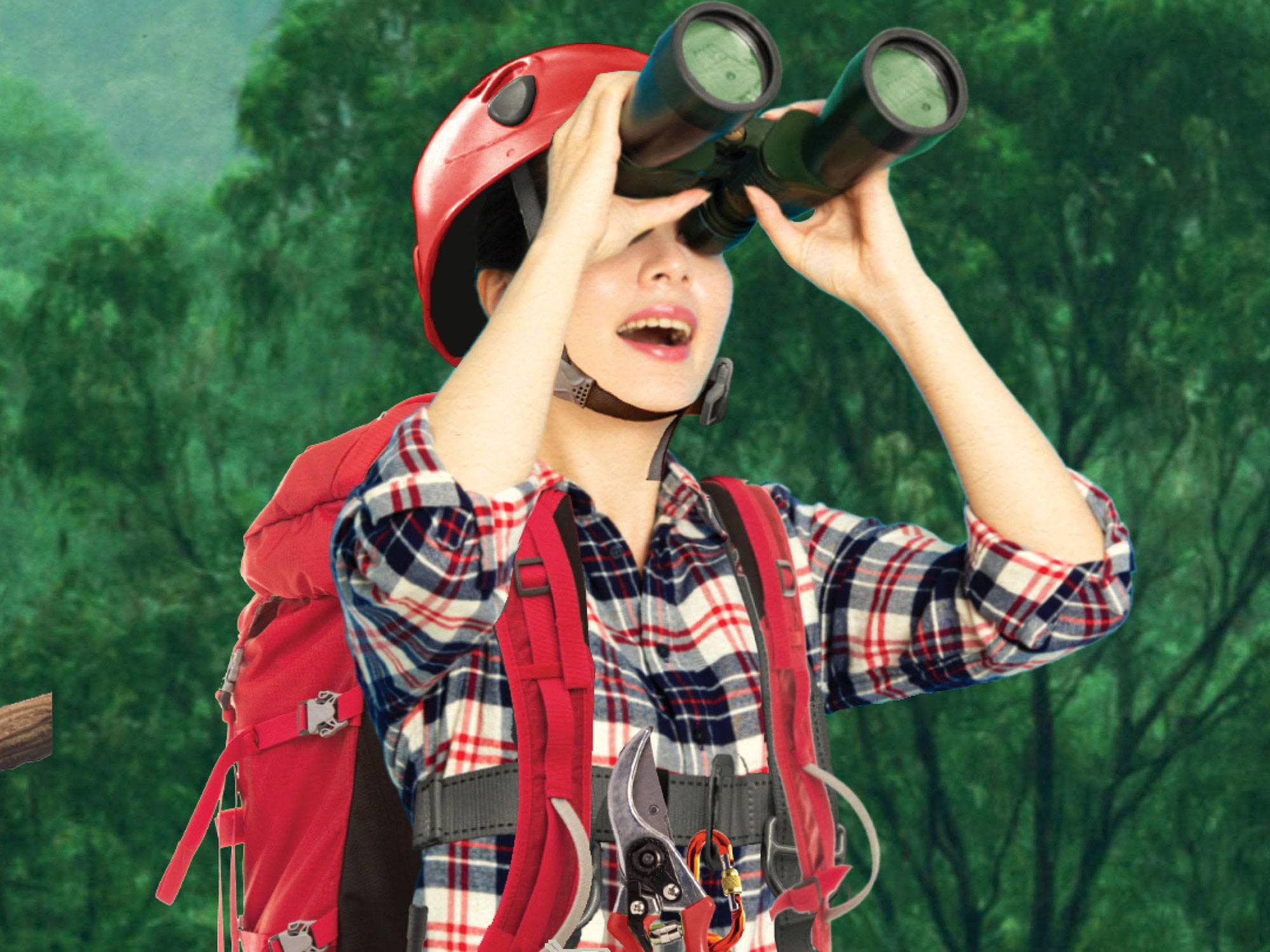 researcher looks through binoculars