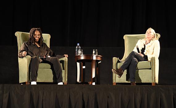 Whoopi Goldberg and Lee Woodruff ’82, P’13, H’07 share a laugh