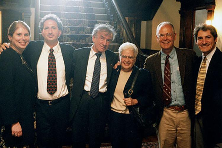 Elie Wiesel visiting Colgate in 1998 with Dean and Provost Jane Pinchin, Balakian, Wiesel, Miriam Grabois and President Neil Grabois, Director of Jewish Studies Steven Kepnes.